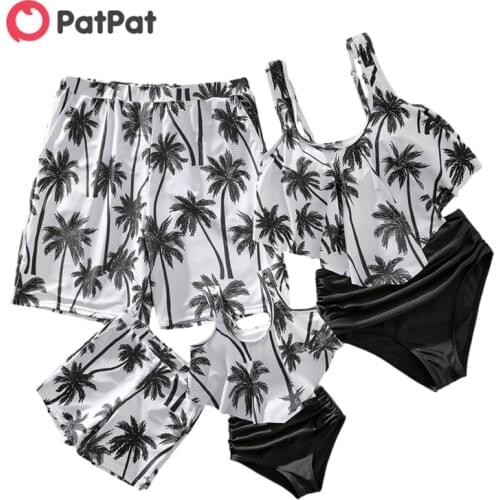 PatPat 2021 New Summer Coconut Tree Print Print Family Matching Swimsuits Family Look Childrens Clothing