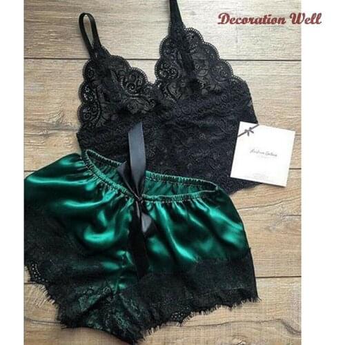 Hot Womens Lace Sleepwear Lingerie Tops Shorts Set Babydoll Pajamas Nightwear 1 Set