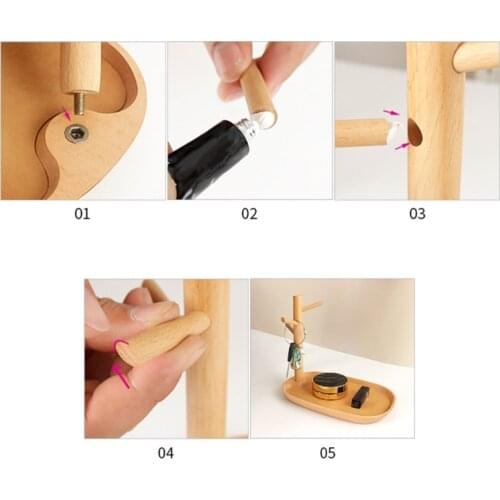 R7RC Jewelry Organizer Tray Necklace Holder Rack Wooden Display Shelf Plate Earring Bracelet Watch Key Stand for Entryway