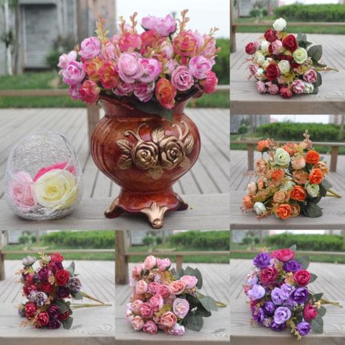Rose Pink Silk Peony Artificial Flowers Bouquet Bud Cheap Fake Flowers for Home Wedding Decoration indoor 2 Bouquet Party Decor
