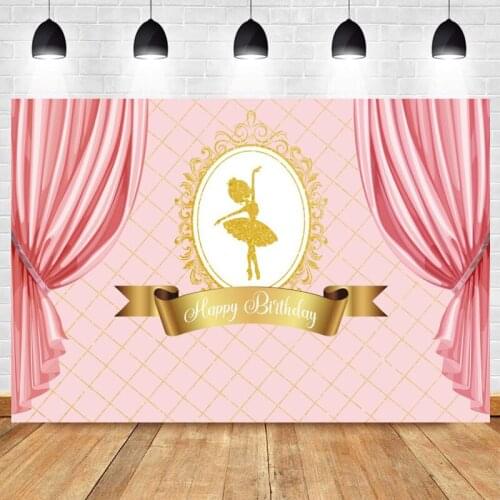 Pink Princess Backdrop Girls Happy Birthday Party Baby Shower Gold Crown Curtain Kids Photograph Background Banner Decoration