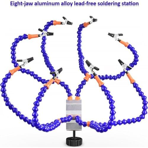 Bench Vise Table Clamp Soldering Station with 8pcs Flexible Arms Soldeirng Iron Holder PCB Welding Repair Third Hand Tool