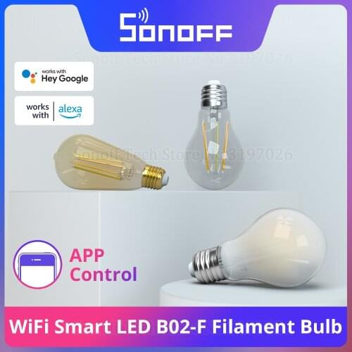 SONOFF B02-F Smart Wi-Fi LED Filament Bulb Vintage Style Energy Saving Light Dimmable Remote Voice Control via Alexa Google Home