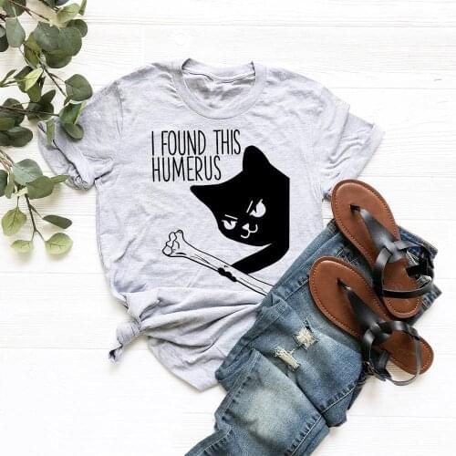 I Found This Humerus t Shirt Sarcastic Halloween cat graphic cute party hipster vintage slogan tees street gothic art tops O080