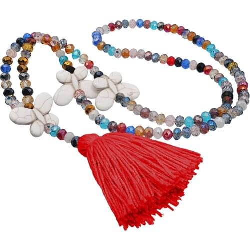 Jewelry For Women Bohemia Butterfly Pendant Tassel Sweater Chain Necklace Hand-Made Crystal Womens Fashion Bead Necklace Gift