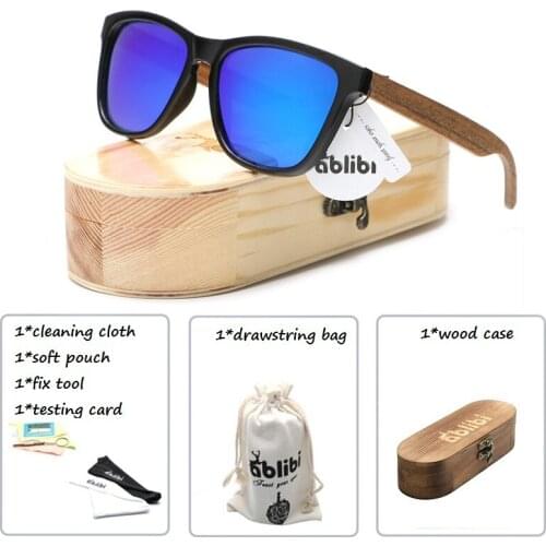 Ablibi Womens Blue Sunglasses,Bamboo Wooden Sunglasses 100% UV400 Protect Square Shades Mirrored Lens Sunglasses
