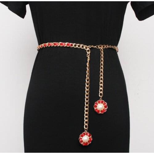 Womens runway fashion pu leather metal chain Cummerbunds female Dress Corsets Waistband Belts decoration narrow belt R3169