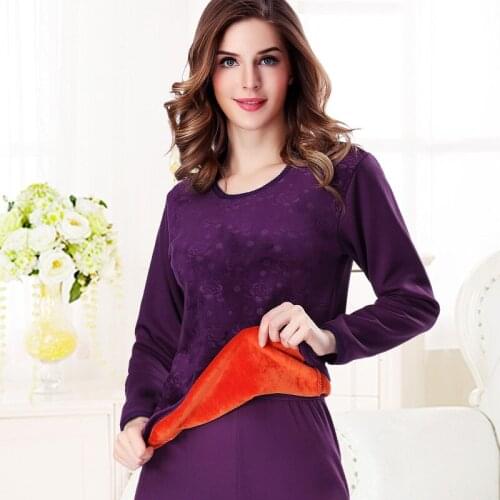 Winter Style Warm Thermal underwear women Soft Cotton embossing printing thick plus velvet plus size XXXL long Johns women sets