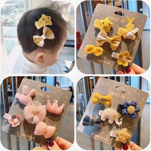 5pcs Girls Cute Flower Headwear for Childrens Turban Darling Bows Headwear Hair Baby Hairpins Set Kids Fashion Hair Accessories