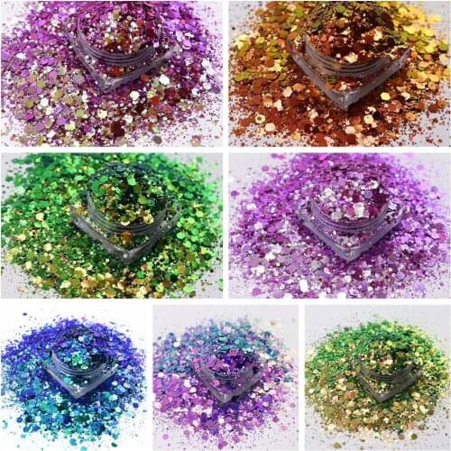 7COLORS Chameleon Glitter Mixed Metallic Luster Mixes Hexagon Shape Dust Nail Art for Craft Makeup Facepainting DIY Accessories