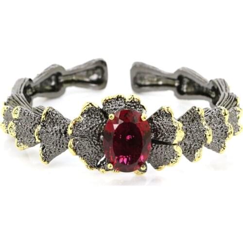 75x25mm Vintage Big Heavy 69.6g London Blue Topaz Green Amethyst Pink Tourmaline Silver Bracelet Bangle 7.5inch