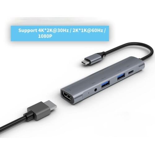 5-in-1 Type C HUB Adapter Dock USB C To HDM USB 3.0 PD Power Converter for IPad Pro 11/12.9 2018 Samsung Dex Station MacBook Pro