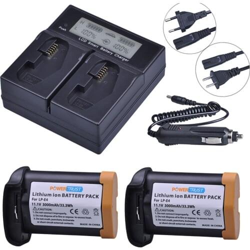 2x 3000mAh LP-E4 LPE4 Battery + LCD Rapid Charger for Canon EOS 1D Mark III EOS-1D Mark IV EOS 1Ds Mark III EOS 1D C EOS1DX