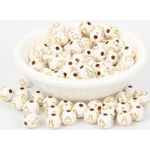 100Pcs Mixed White Gold Cross Acrylic Beads For Jewellery Marking Loose Spacer Beads Bracelet Necklace Charm Jewelry Finding