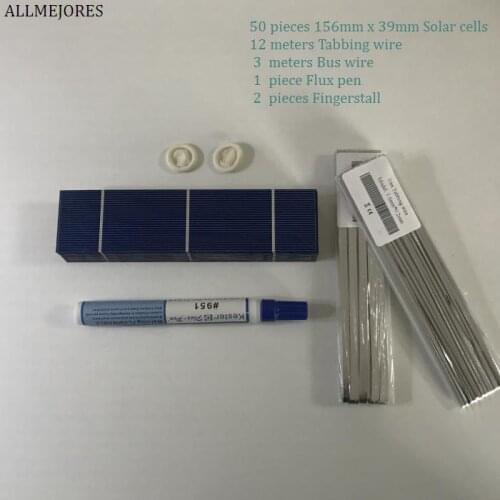 ALLMEJORES 50pcs solar cell 156*39mm 0.5V 1.13W/pcs with Enough Soldering kits diy solar panel 12v 24V Battery charger paniel
