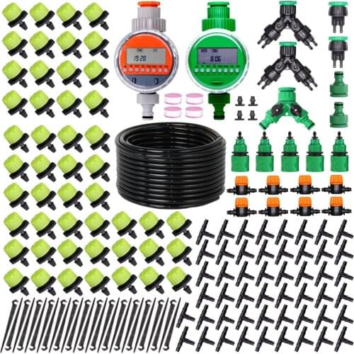 5-50M Automatic Drip Irrigation Watering System Ball / Solenoid Timer Kit Hose Adjustable Dripper Flower Greenhouse Vegetables