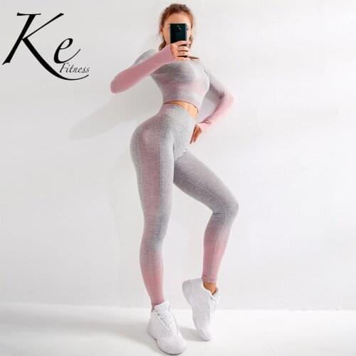 KE seamless yoga wear two-piece womens hip-fitting fitness wear suit running sports suit women tracksuit women