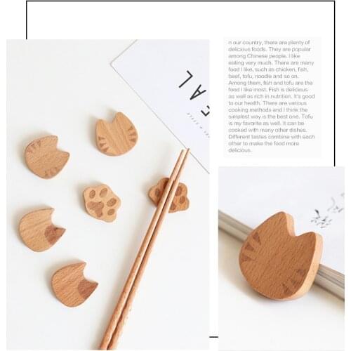 Japanese Style Wooden Chopstick Rest Beech Wood Cat Chopstick Rest Kitchen Cartoon Tableware Chopstick Rest Table Kitchen Tools