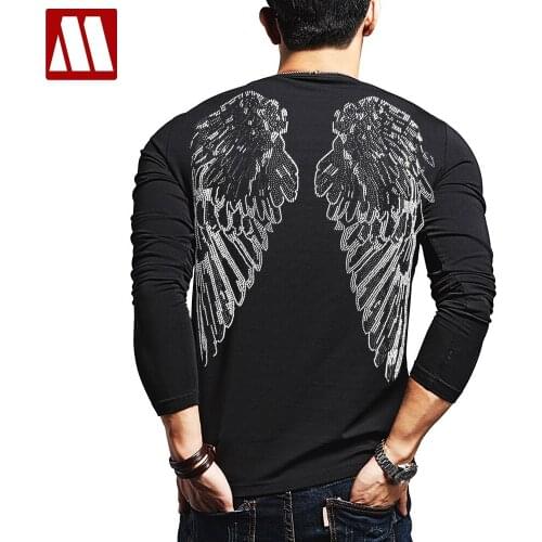 New Men Rhinestone Wings T Shirt Mans Loose Casual Pullover Tshirt Male Streetwear Hip Hop Tees Shirt Outerwear Stage Clothing