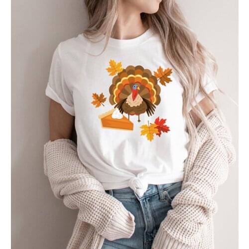 Turkey and Pie T-Shirt Thanksgiving Day Shirt Pie Day T-shirt Woman Graphic T Shirts Kawaii Clothes Streetwear Women Top Tee