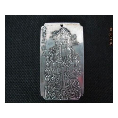 Exquisite Chinese Tibetan Silver "Boy Worship Guanyin Bodhisattva" Embossment Statue Amulet Plate