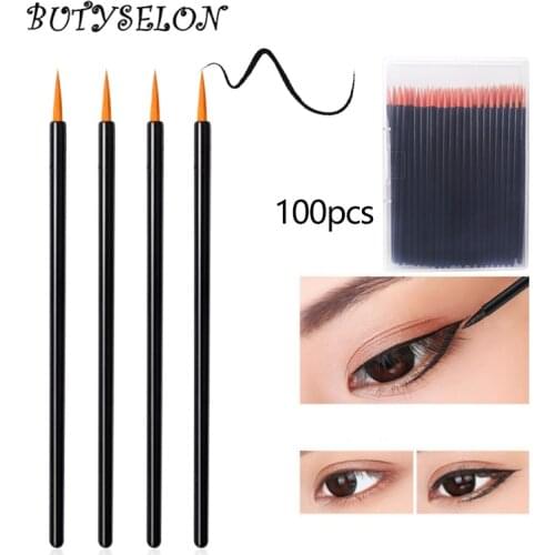 100pcs Disposable Eyeliner Makeup Brush Black Handle Reusable Gel Liner Nail Art Painting Pen Beauty Tools Manicure Microbrush