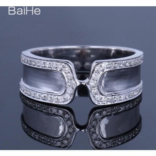 BAIHE Solid 14K White Gold 0.3CT H/SI Round Natural Diamonds Wedding Women Trendy Fine Jewelry Diamond Ring