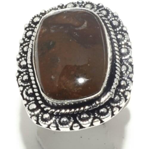 Genuine Ocean Jasper Ring Silver Overlay over Copper , Hand Made Women Jewelry gift , Size: 7.75