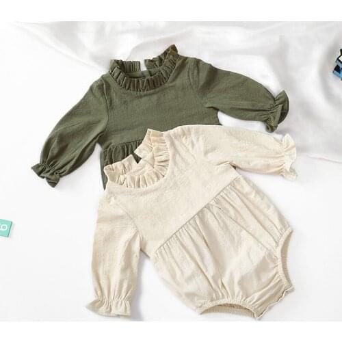 Boy Girl Spring Summer Clothes Bodysuit Full Sleeve Infant 0-12 Months Flax 100% Cotton Baby Overalls Baptsim Birthday Clothing