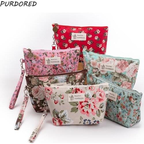PURDORED 1 Pc Floral Cosmetic Bag Portable 3D Printing Flowers Makeup Bag Travel Wash Storage Beauty Pouch Women Make Up Bag