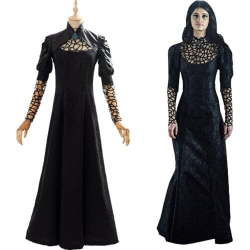Yennefer Cosplay Costume Black Long Dress Outfit Halloween Party Costume For Girls Adult Women