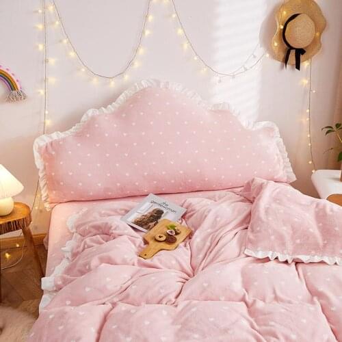 Plush Printed Velvet Bed With Large Cushions or Big Pillow for Reading and Entertainment, White Lace Decorating the Bedroom