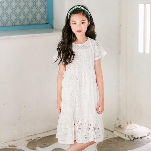 2021 Summer White Lace Dress for Girls 8 10 12 years Princess 2pcs Set Children Soft Clothes