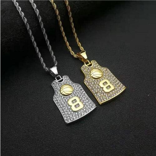 Stainless steel pendant Gold-plated rhinestone basketball black Mamba Kobe No. 8 jersey pendant
