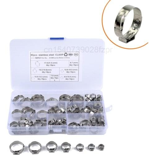 Best Selling Stainless Steel Single Ear Endless Clamp Combination 7 Specifications 80 Pieces