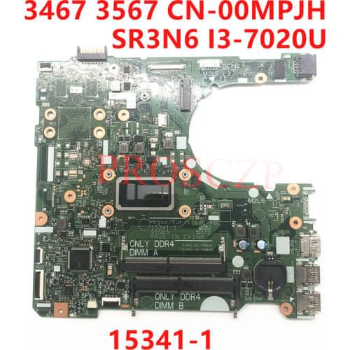 High quality For Dell Inspiron 3567 Laptop Motherboard CN-00MPJH 00MPJH 0MPJH 15341-1 With SR3N6 I3-7020U CPU 100% full Tested
