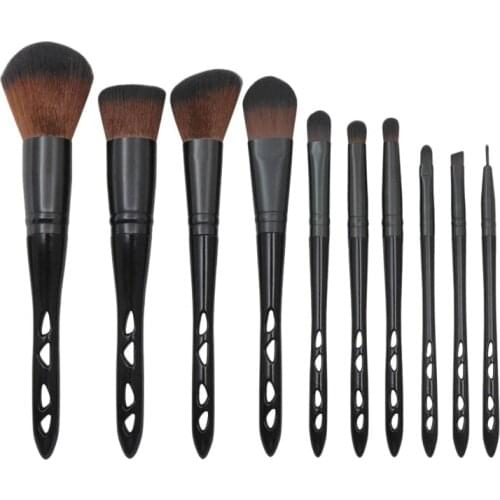 10Pcs Black Makeup Brush Set Fiber Concealer Liquid Foundation Eyeshadow Handle Porous Brush Makeup Tool
