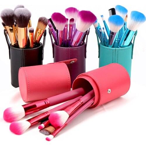12 pcs Make Up Brushes With Cylinder Makeup Brushes Powder Foundation Eye Shadow Brow Brushes blending Beauty Tools set