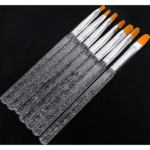 7pcs UV Gel Acrylic Crystal Design Builder Painting Nail Art Brush Pen Dotting Manicure Clean Brush Tools Set Extension
