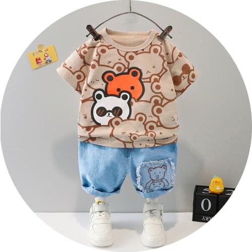 New Summer Fashion Baby Clothes Sets 2 Pcs Cartoon Animal Short Sleeve T-shirt+jeans Baby Boy Clothes Kids Clothes Girls 0-3Y
