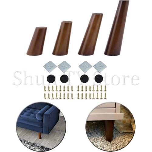 1 Pack Solid Wood Furniture Legs Walnut Color Furniture Legs With Metal Footings Sofa Replacement Legs For Cabinet Couch Table