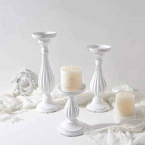 Handmade White Wooden Creative Candlestickt Tray Candle Holder Table Desktop Decoration Rustic Wedding Holiday Decor