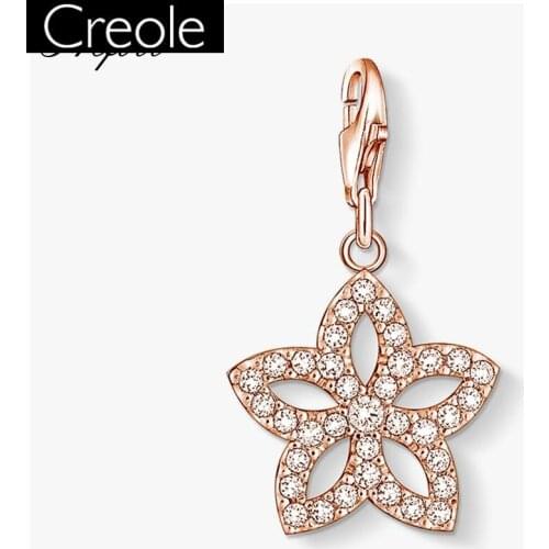 Charm Pendant Rose Gold Color Flower,2019 Fashion Jewelry Trendy Real Authentic 925 Sterling Silver Gift For Women Fit Bracelet