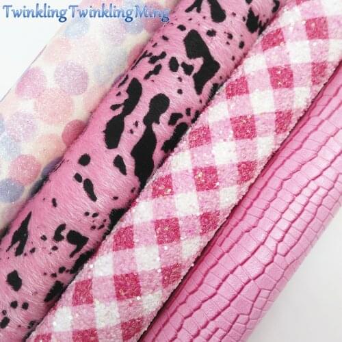 PINK Glitter Fabric, Fur Fabric, Faux Leather Fabric, Crocodile Synthetic Leather For Bows A4 8"x11" Twinkling Ming XM149