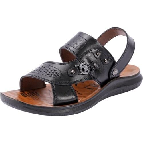 Mens sandals new summer youth breathable cowhide beach shoes mens casual tide simple set foot sandals men