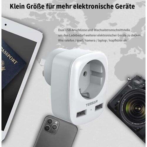 Wall Adapter Power Strip with 2 USB Charging Ports Wall Outlet Extender Electrical Socket Portable Travel AU Plug Home Charger