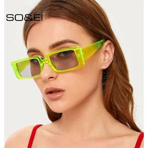 SO&EI Vintage Rectangle Sunglasses Women Small Frame Candy Colors Eyewear Men Fashion Green Sun Glasses Female Shades UV400