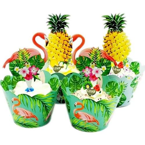 Flamingo Theme Wrappers Decoration Cupcake Toppers Cake boys Favors Baby Shower Supplies Happy Birthday Party 12PCS/lot