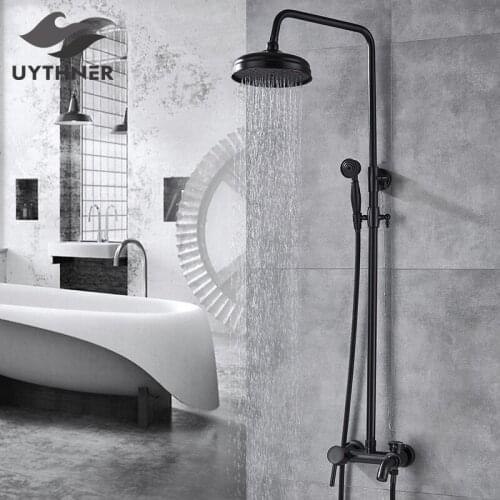 Uthyner 8 "Rain Shower Faucet Bathroom Shower Faucet Set Wall Mounted Mixer With Hand Sprayer 3-Model Switch Hot & Cold Water