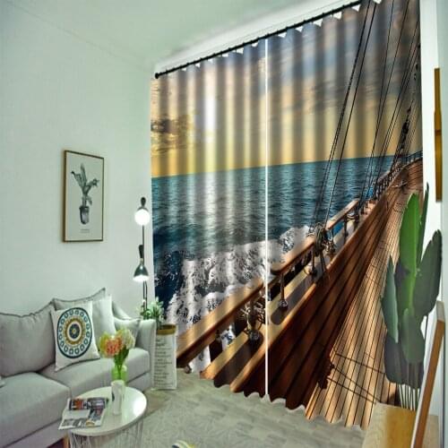 High quality custom 3d curtain fabric blue seaside curtains modern living room curtains Decoration curtains